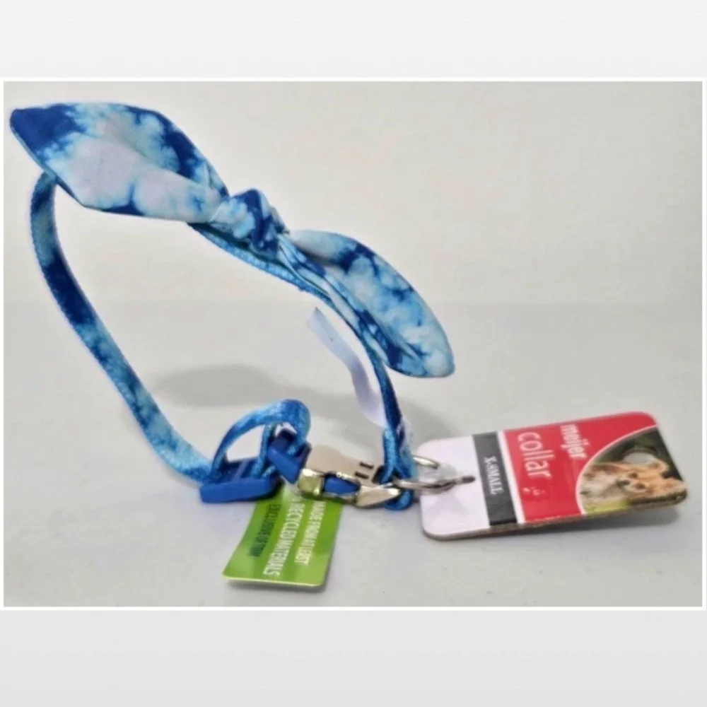 New Pet Dog Collar X-Small Bow Tie Blue White Tie Dye Animal Adjustable NWT